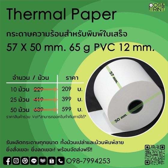 Thermal Paper Roll 57×50 mm.
